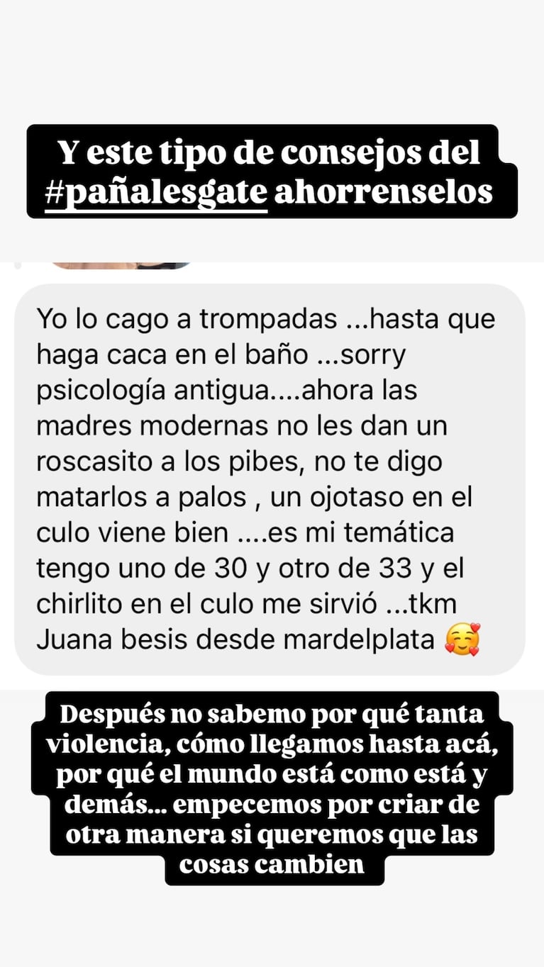 El mensaje que provocó la ira de Juana Repetto (Foto: IG @juanarepettook)