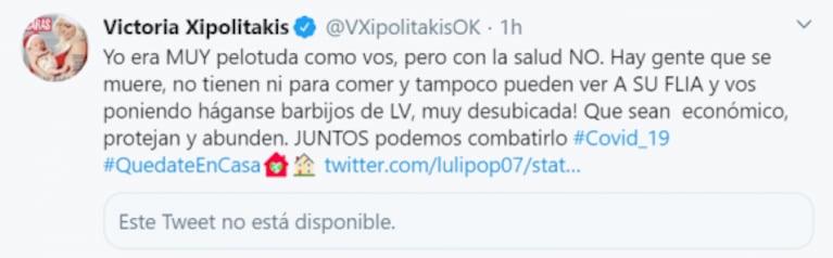 El mensaje sin filtro de Vicky Xipolitakis a Luciana Salazar, tras publicar un barbijo de Louis Vuitton: "Yo era muy pelot... como vos"