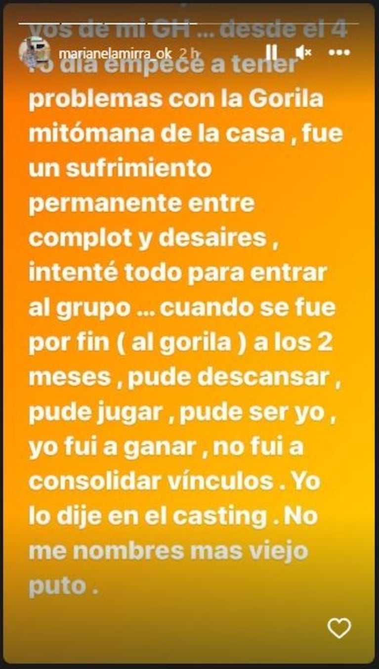 El misterioso descargo de la ex Gran Hermano Marianela Mirra: "No me nombres más, dejame vivir"