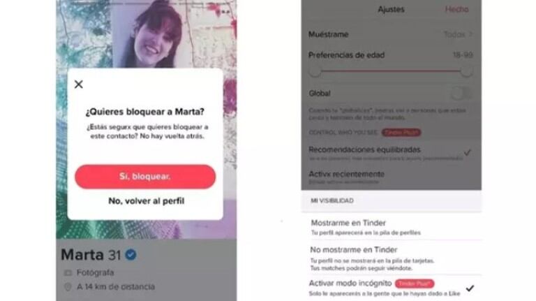 El Modo incógnito de Tinder solo muestra el perfil en las recomendaciones de aquellos con los que se haya hecho match