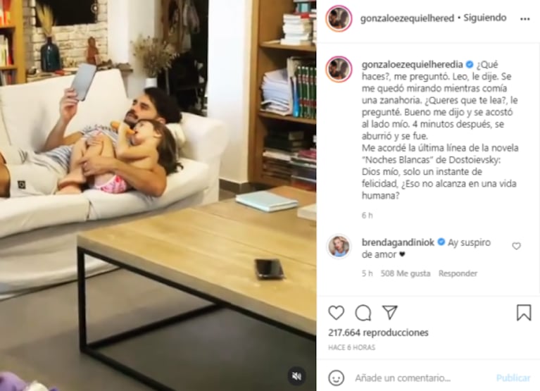 El momento súper tierno entre Gonzalo Heredia y su hija que derritió a Brenda Gandini: "Ay, suspiro de amor"