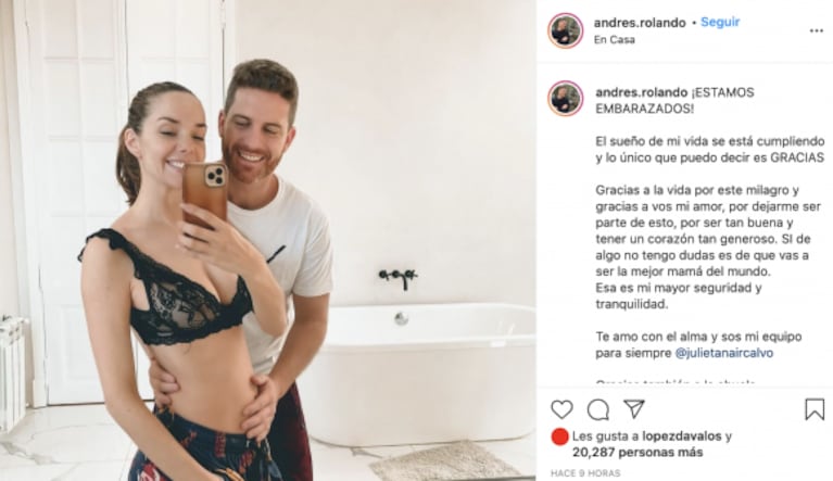 El novio de Julieta Nair Calvo compartió un dulce mensaje tras anunciar que se convertirá en papá: "El sueño de mi vida se está cumpliendo"