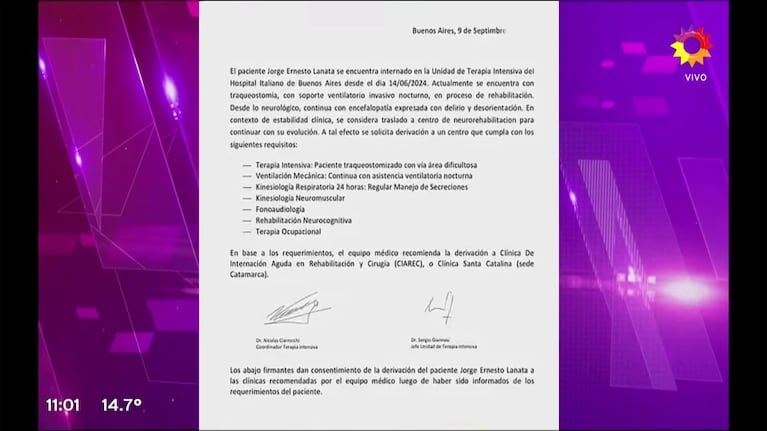 El parte médico de Jorge Lanata que generó polémica.