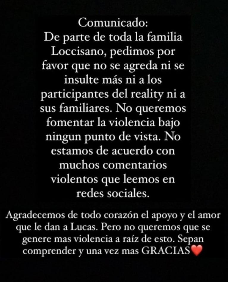 El pedido de la familia de Locho Loccisano ante las agresiones a sus compañeros de El Hotel de los Famosos 