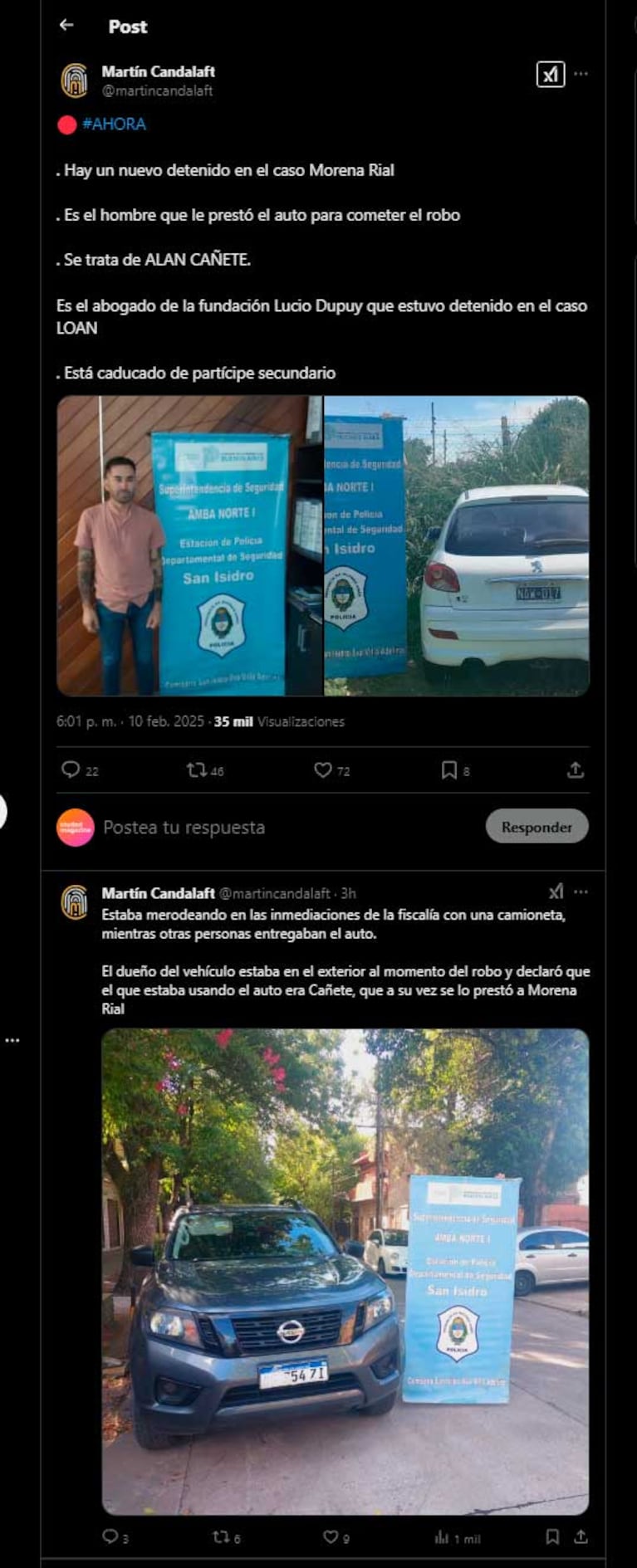 El periodista Martín Candalaft también mostró datos y fotos sobre Alan Cañete, el nuevo detenido (Foto: Twitter / X)