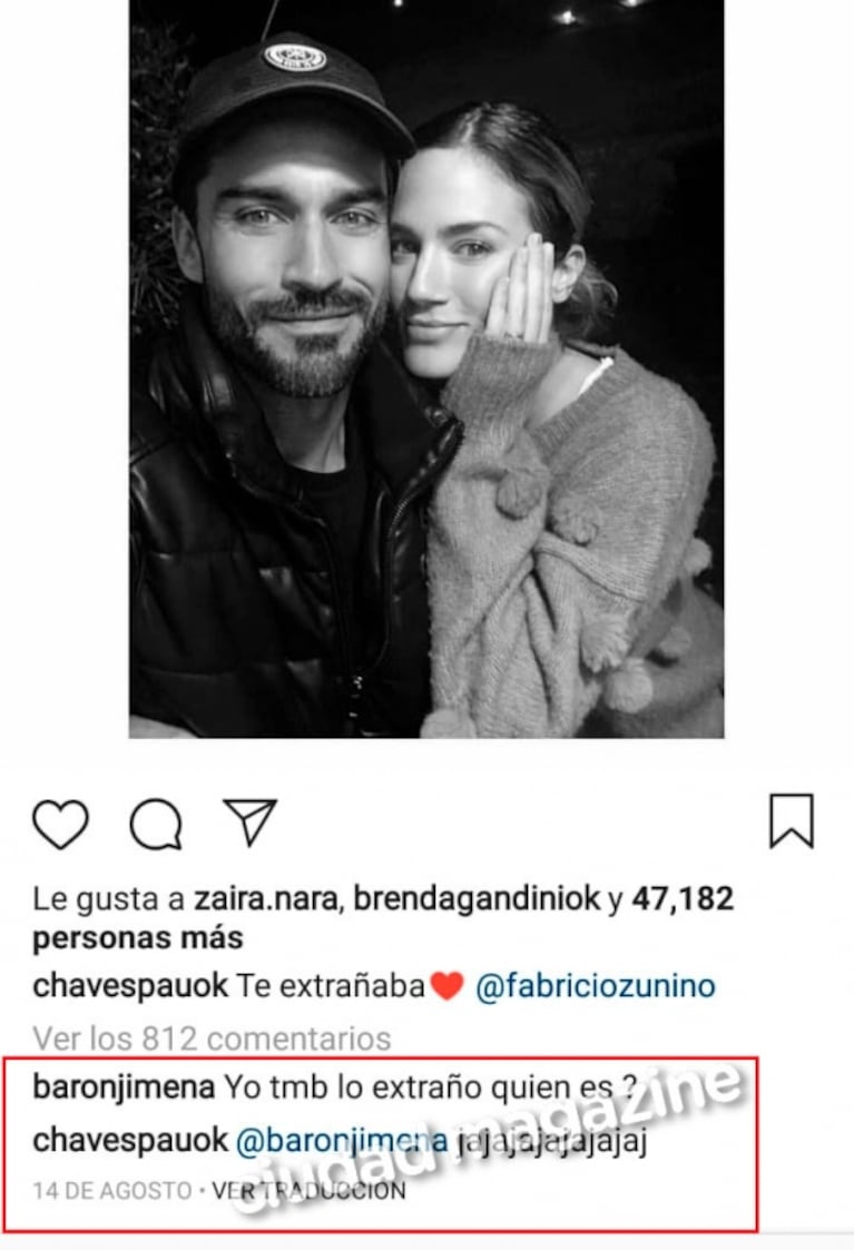 El pícaro comentario de Jimena Barón a un apuesto amigo de Paula Chaves, ¿cuando ya estaba en crisis con Rodrigo?