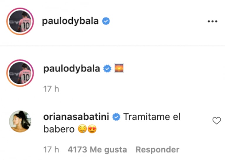 El pícaro piropo de Oriana Sabatini a Paulo Dybala al ver una sensual foto suya "Tramitame el babero" 