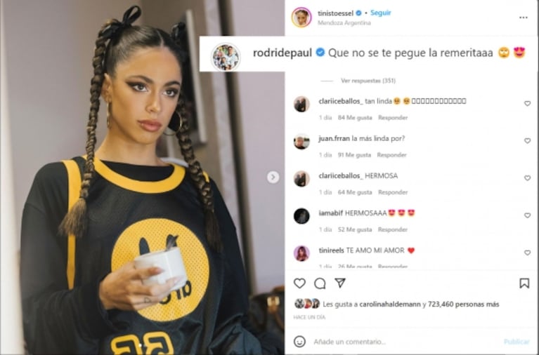 El pícaro reclamo de Rodrigo de Paul a Tini Stoessel tras usar su musculosa: "Que no se te pegue la remerita"