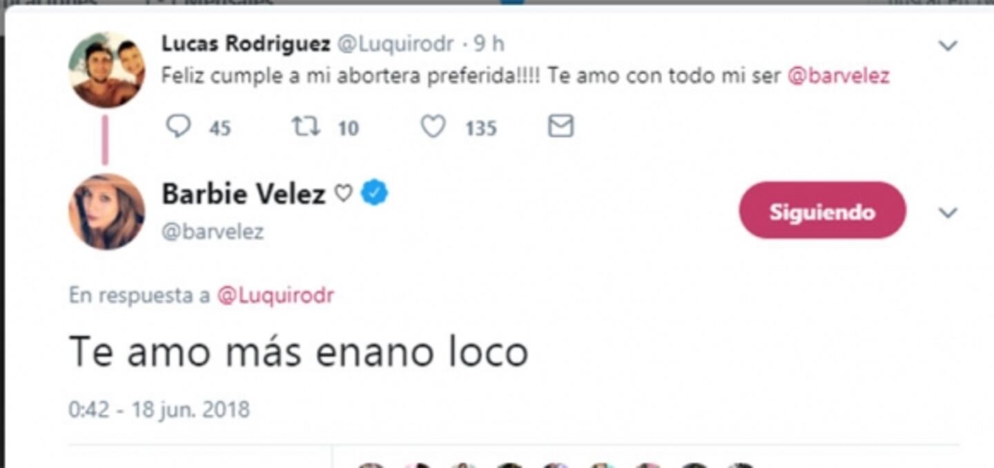 El polémico saludo de cumpleaños de Lucas Rodríguez a Barbie Vélez: 