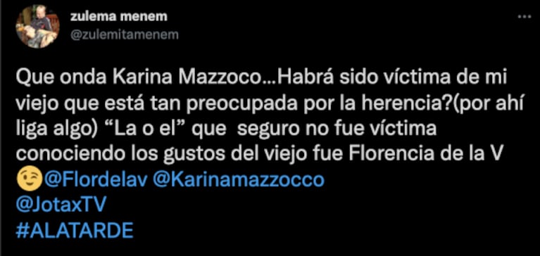 El polémico tweet de Zulemita Menem sobre Flor de la Ve: "La o él"