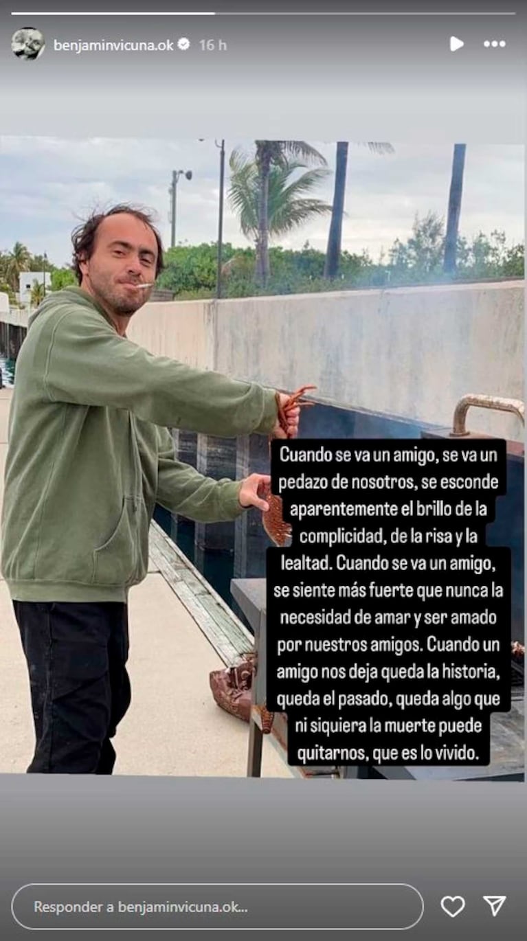 El posteo de Benjamín Vicuña sobre su amigo Matías Saavedra (Foto: Instagram @benjaminvicuna.ok)