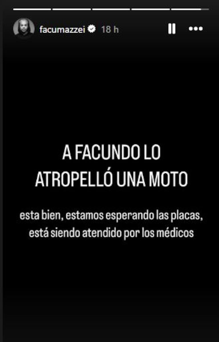 El posteo de Facundo Mazzei tras ser atropellado.