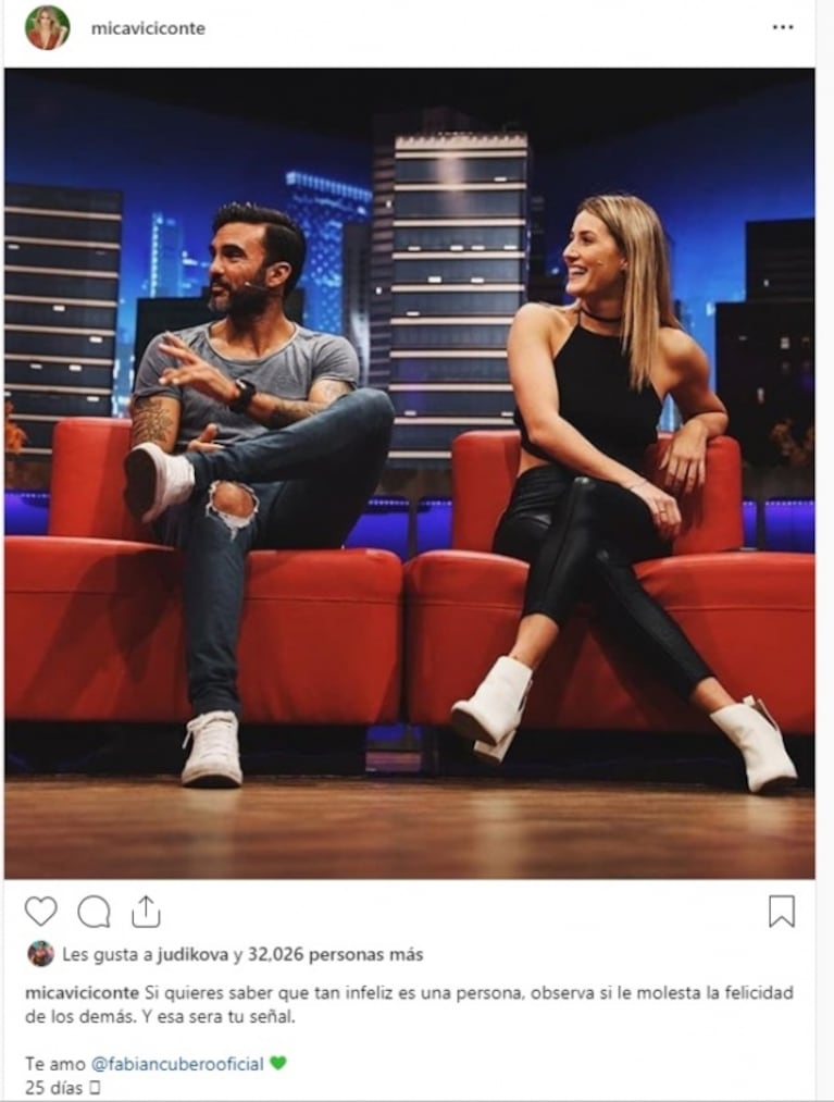 El posteo de Mica Viciconte, con declaración de amor a Cubero... ¿y palito para Nicole Neumann?