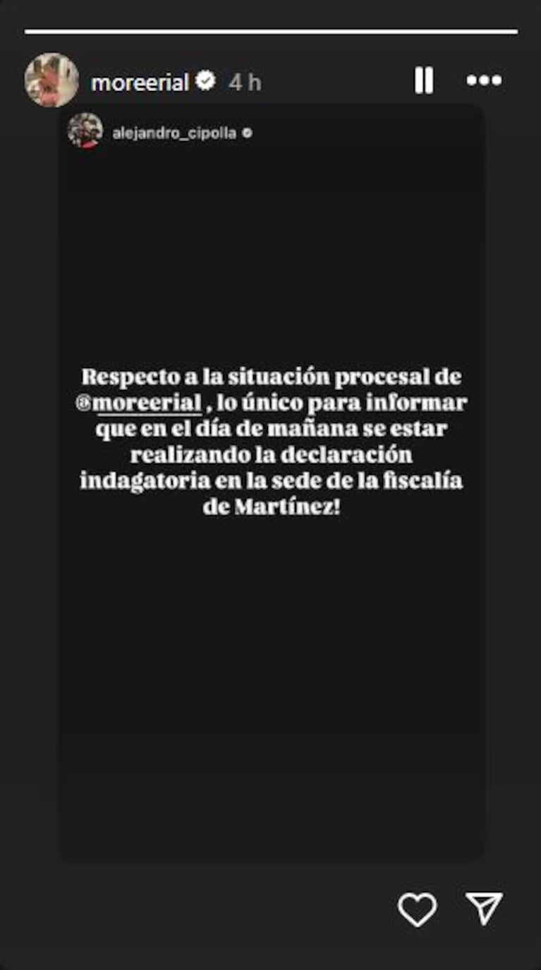 El posteo de Morena Rial desde la comisaría porteña.