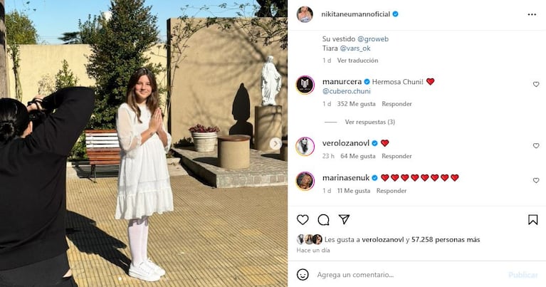 El posteo de Nicole Neumann por la comunión de Sienna (Foto: Instagram)