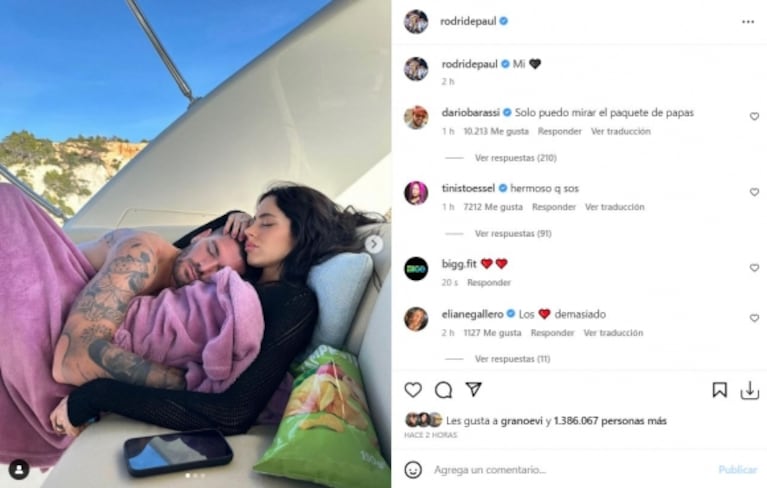 El posteo de Rodrigo de Paul con Tini Stoessel en medio de las vacaciones de Camila Homs y sus hijos