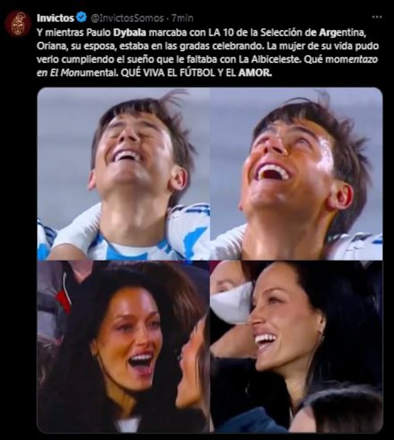 El posteo que refleja el amor de Paulo Dybala y Oriana Sabatini (Foto: Twitter / X)