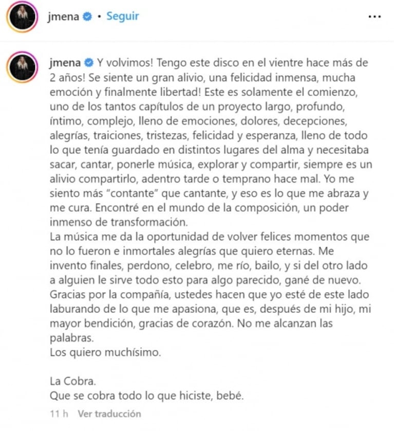 El profundo posteo de Jimena Barón tras el lanzamiento de su nueva canción que apuntaría a Gianinna Maradona 