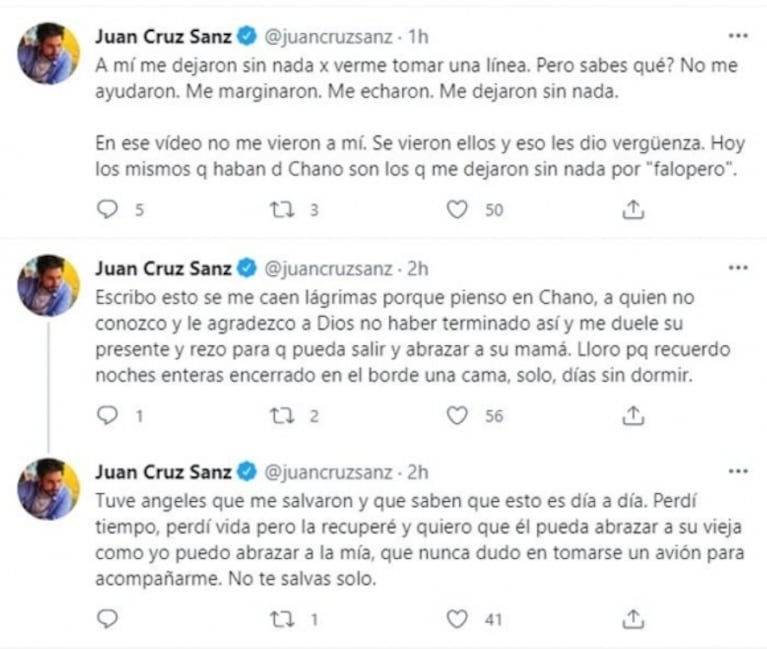 El relato a corazón abierto de Juan Cruz Sanz sobre su experiencia con la droga: "Pude haber sido un Chano más"