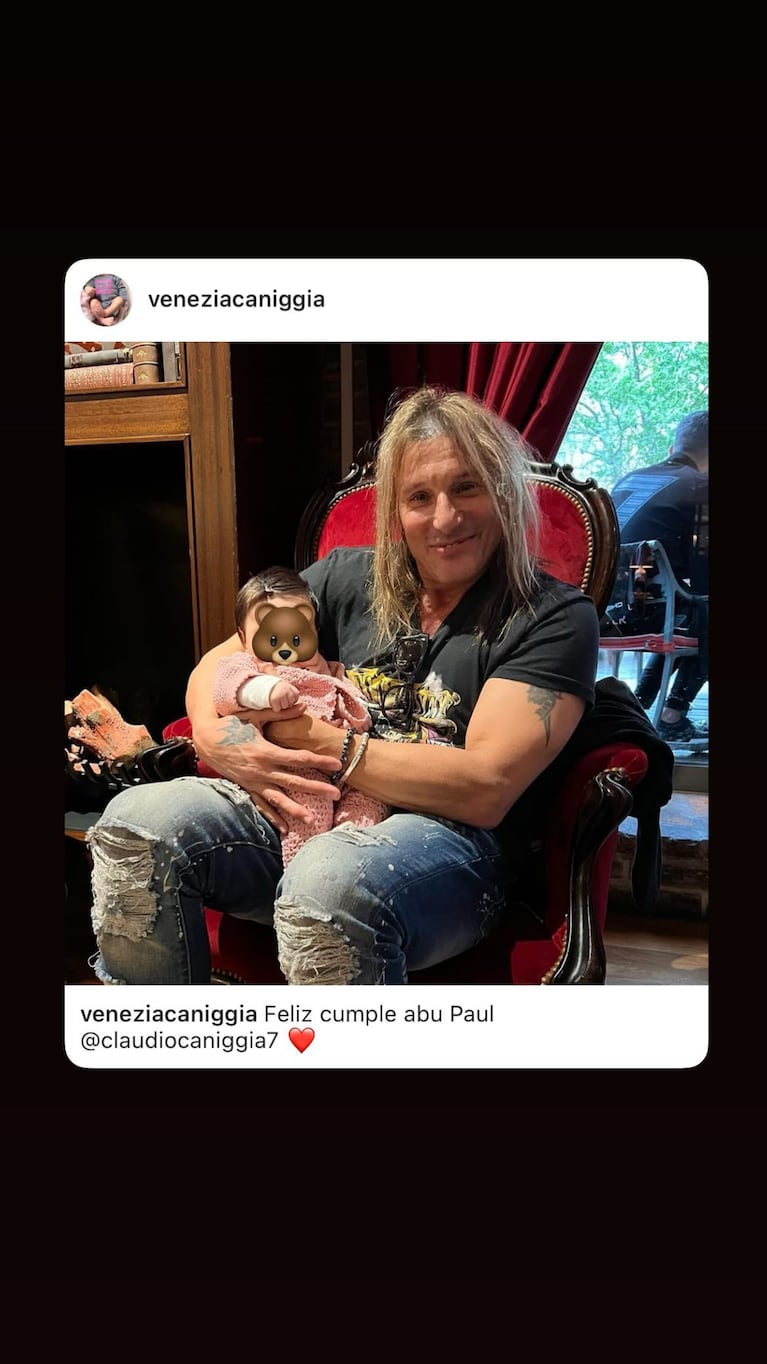 El reporteo de Claudio Paul Caniggia de la foto con su nieta Venezia (Foto: Instagram @claudiocaniggia7)