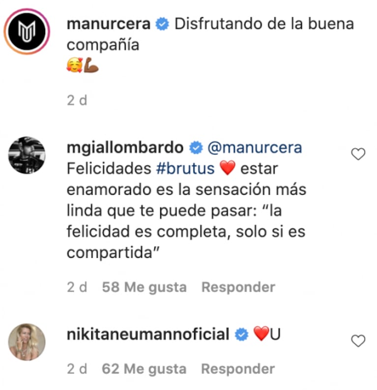 El romántico mensaje de José Manuel Urcera a Nicole Neumann: "Disfrutando de la buena compañía"