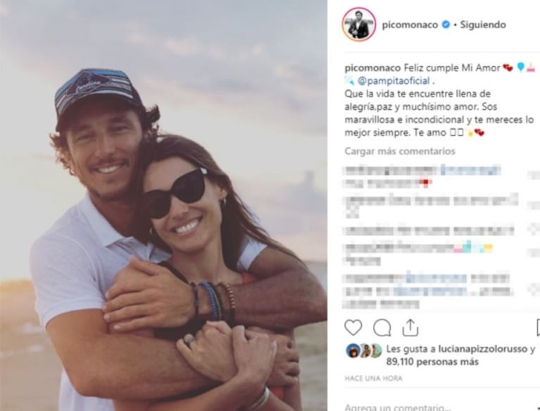 El romántico saludo de cumpleaños de Pico Mónaco a Pampita: "Sos maravillosa e incondicional, te amo"