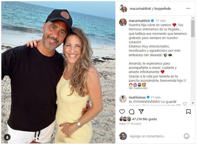 El sentido posteo de Maca Rinaldi sobre su esperado embarazo con Fede Hoppe (Foto: Instagram)