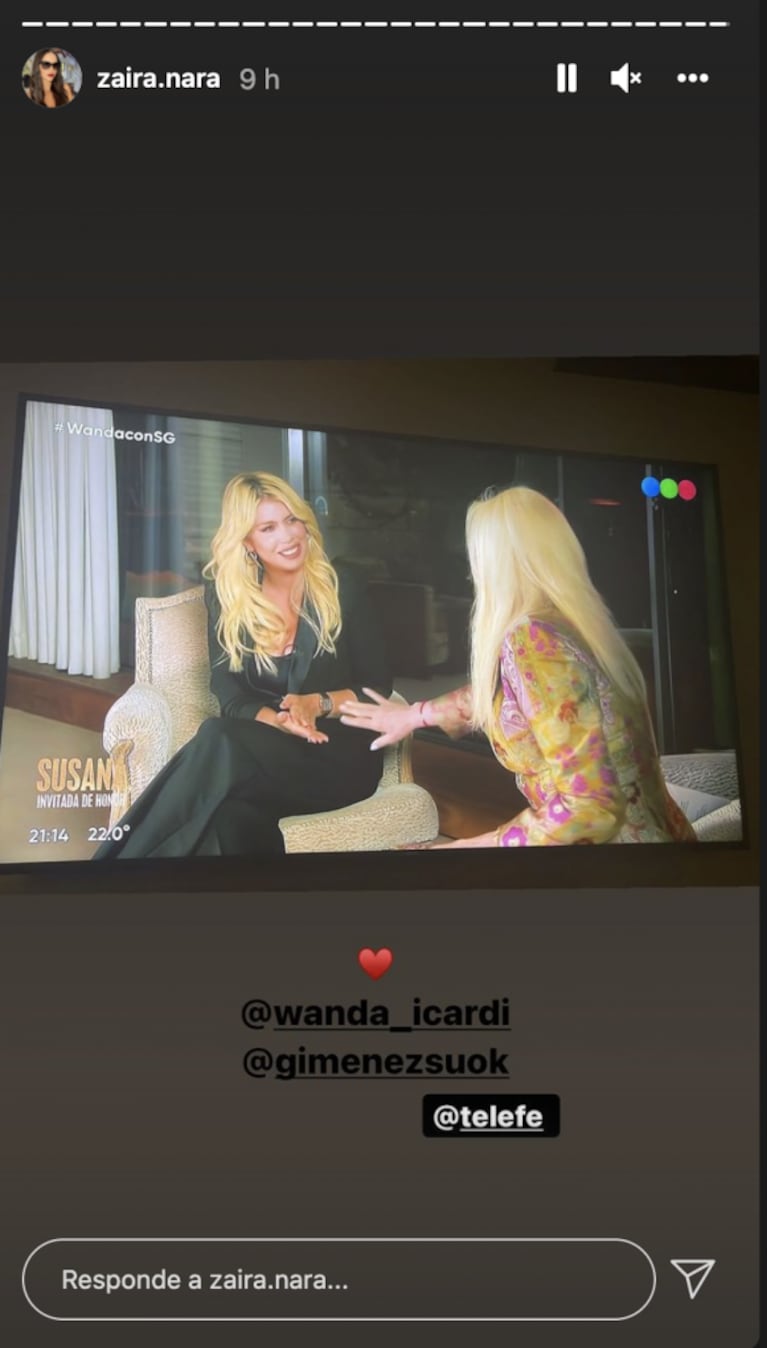 El significativo mensaje de Zaira Nara en plena entrevista de Wanda con Susana Giménez