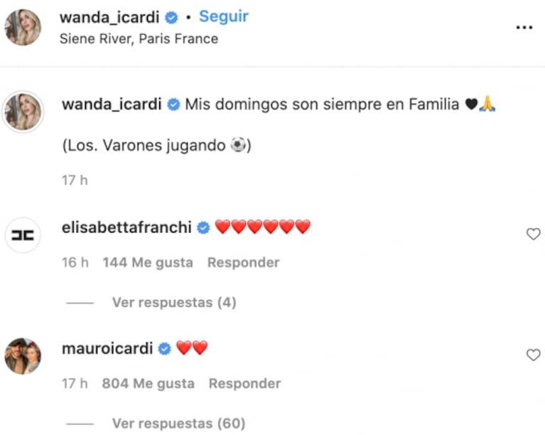 El significativo retrato de Wanda Nara con Mauro Icardi y sus nenas a orillas del río Sena: "Domingos en familia"