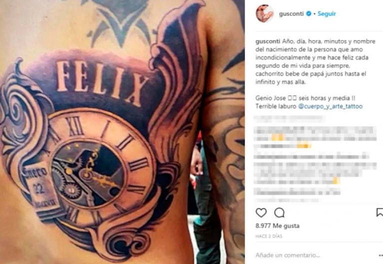 El significativo ¡y enorme! tatuaje de Gustavo Conti dedicado a su hijo: "Juntos hasta el infinito y más allá" 