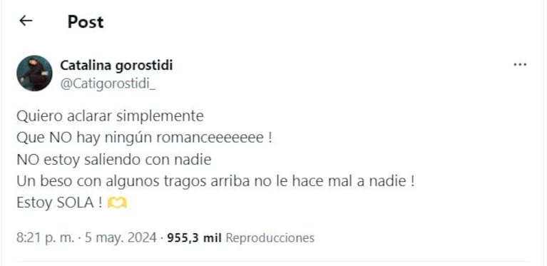 El sincericidio sin filtro de Catalina Gorostidi sobre su video a los besos con Damián de Gran Hermano: “Fue…”