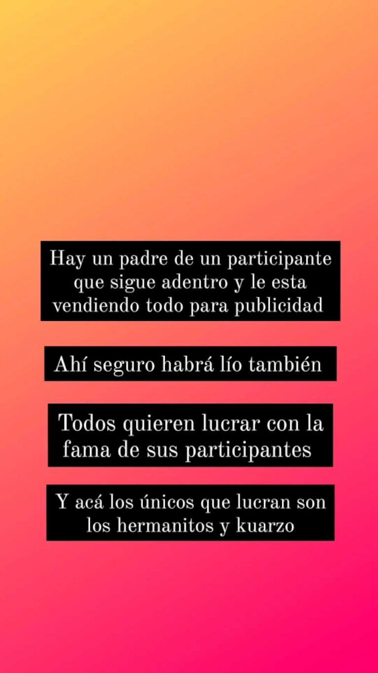 El sobrino de Romina Uhrig de Gran Hermano apuntó fuerte contra ella: "Un día le servís y al otro no"