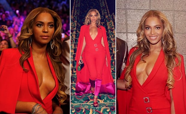 El súper escotazo de Beyoncé en la “Pelea del Siglo” entre Floyd Mayweather y Manny Pacquiao. (Foto: Instagram)