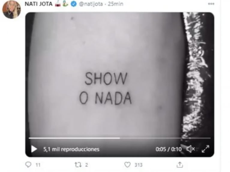 El tatuaje súper original que se hizo Nati Jota, en pleno romance de su ex con Ivana Nadal: "Show o nada"