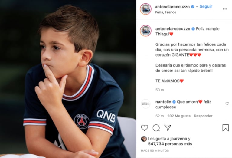 El tierno saludo de Antonela Roccuzzo a Thiago Messi, que cumplió nueve años: "Tenés un corazón gigante" 