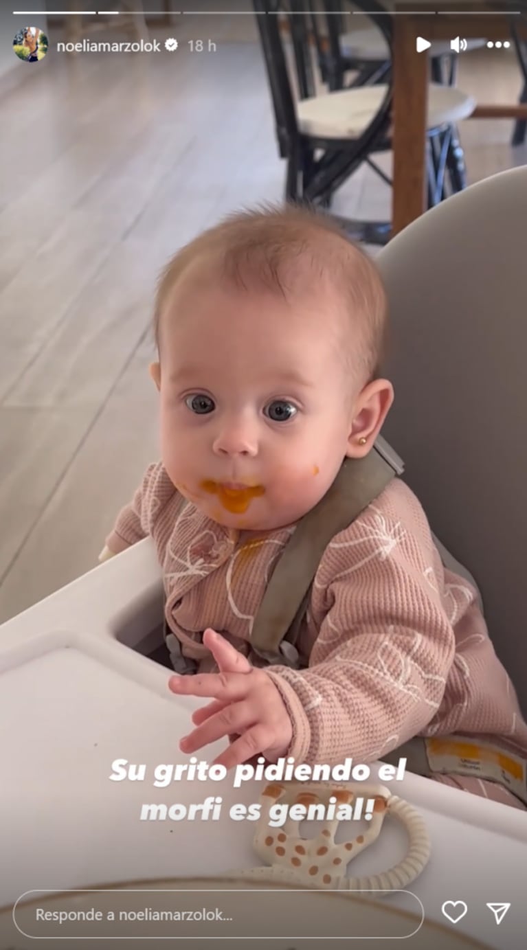 El tierno video de Alfonsina, la hija de Noelia Marzol, comiendo puré de zapallo