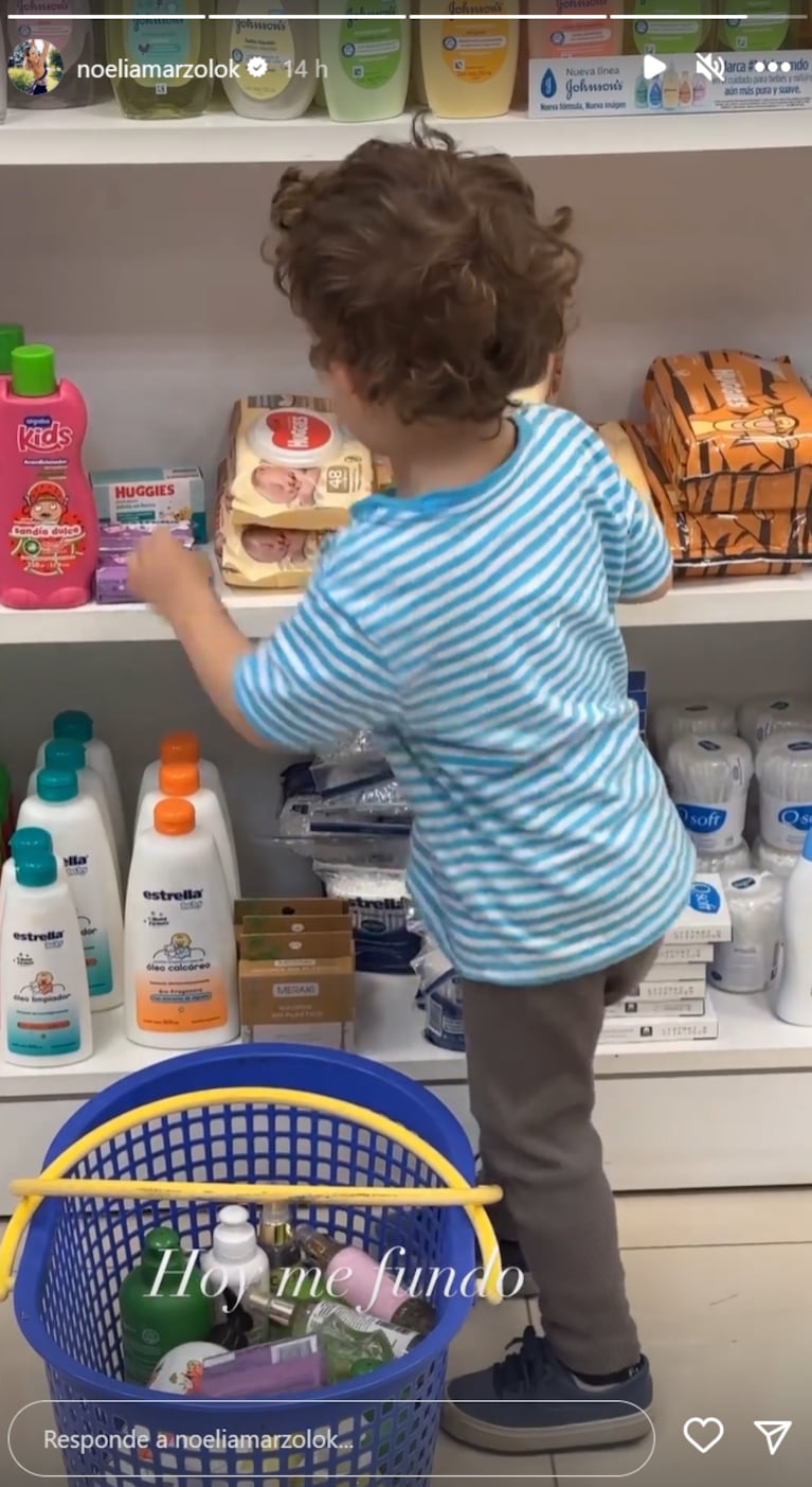 El tierno video del hijo de Noelia Marzol haciendo las compras en el supermercado: “Hoy me fundo”