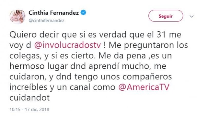 El tweet de Cinthia Fernández apenas terminó Involucrados: incómoda situación en vivo con Mariano Iúdica