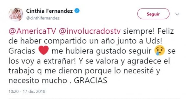 El tweet de Cinthia Fernández apenas terminó Involucrados: incómoda situación en vivo con Mariano Iúdica