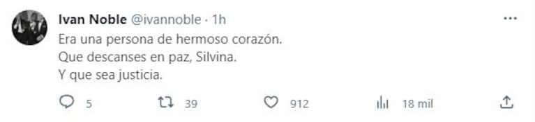 El tweet de Iván Noble por la muerte de Silvina Luna.