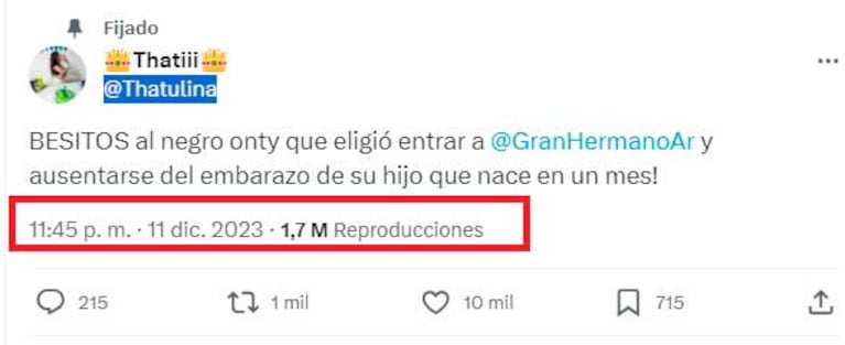 El tweet de Thania Aguilera contra Hernán Ontivero.