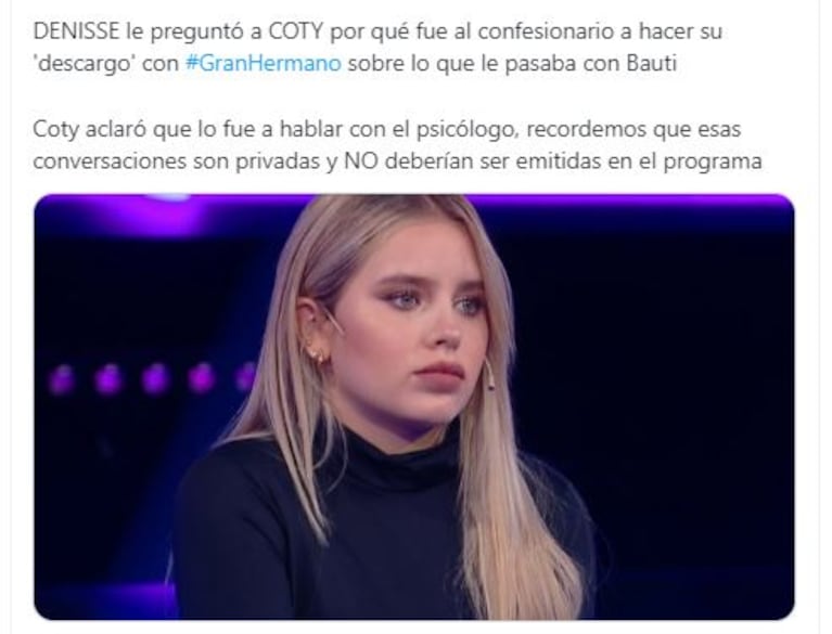 El twet sobre la fatla de Gran Hermano contra Coti Romero (Foto: captura Twitter / X)