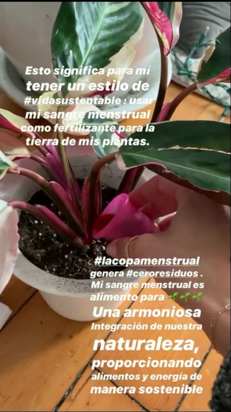 El video de Calu Rivero fertilizando sus plantas con sangre menstrual: "Esto significa tener una vida sustentable"