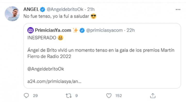 El video del reencuentro de Ángel de Brito con Susana Roccasalvo en los Martín Fierro de Radio tras su pelea