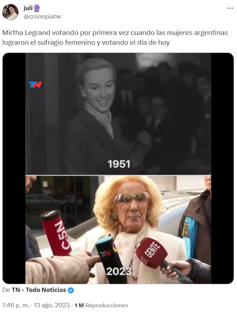 El video viral de Mirtha Legrand votando por primera vez en 1951, comparado con su ultima votación del domingo