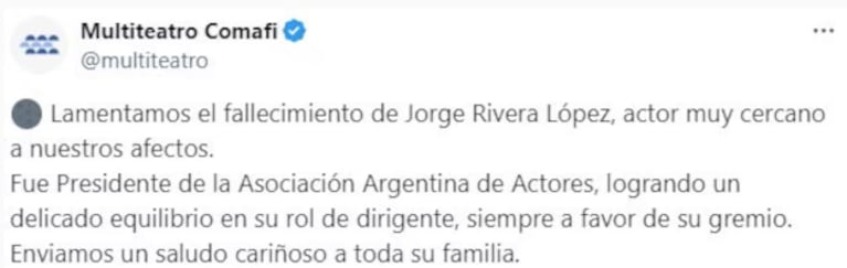 En las redes sociales despidieron a Jorge Rivera López.