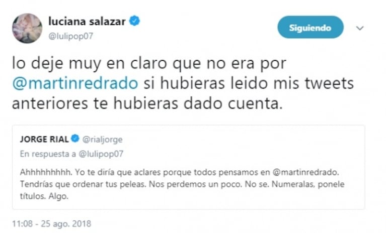 En pie de guerra con Redrado, la aclaración de Luli Salazar tras publicar "el día que salgas del clóset, vas a ser feliz"