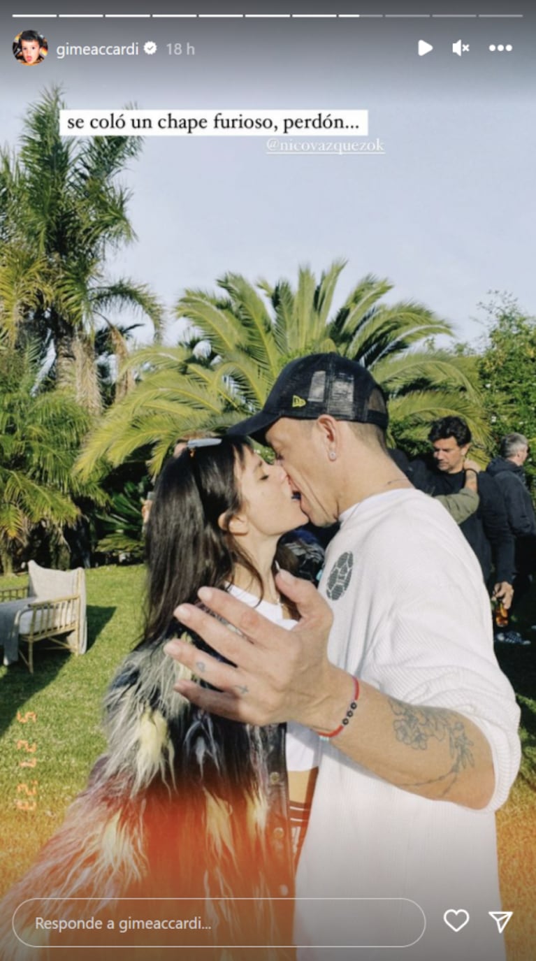 En su fiesta de cumpleaños, Gimena Accardi besó apasionada a Nico Vázquez: "Chape furioso"