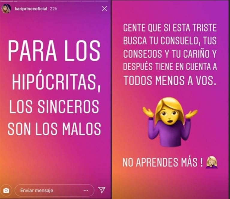 Enigmáticos mensajes de Karina la Princesita: "Si está triste busca tu cariño y después no te tiene en cuenta"