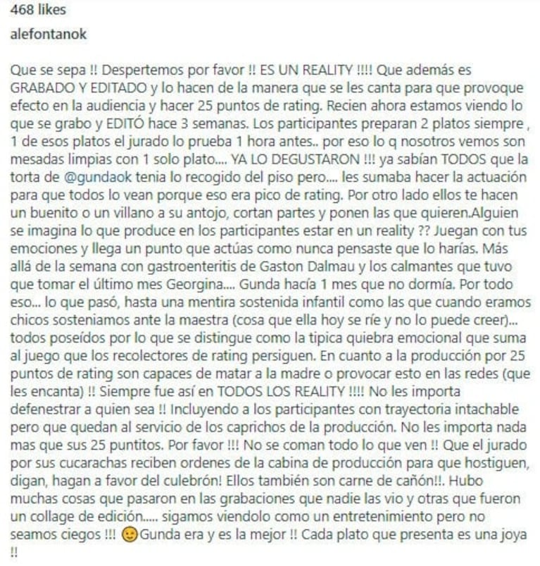 Escandaloso descargo de la hermana de Claudia Fontán contra MasterChef: "Son capaces de matar a la madre por rating"